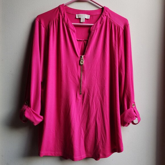 MICHAEL Michael Kors Tops - MICHAEL Michael Kors Hot Pink Zip-Up Blouse Size Large